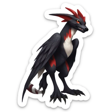 Black Cool Edgy Anthro Noivern-Nargacuga-Sergal-Fakémon  with White and Red Edgy markings sticker
