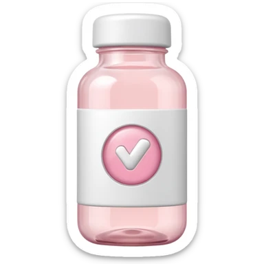 White vitamin bottle with pastel pink label, soft lighting, clean style sticker