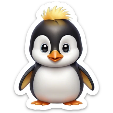 Cinematic Comical Baby Penguin Portrait Emoji, Head tilted dramatically with an exaggeratedly shocked expression, featuring delightfully fluffy plumage with wide, comically expressive eyes full of humorous disbelief, Simplified yet hilariously expressive features, highly detailed, glowing with a slightly sassy polar glow, high shine, dramatic yet playful, stylized with an air of cheeky innocence, soft glowing outline, capturing the essence of a meme-worthy baby penguin that seems ready to side-eye its way into viral fame! sticker