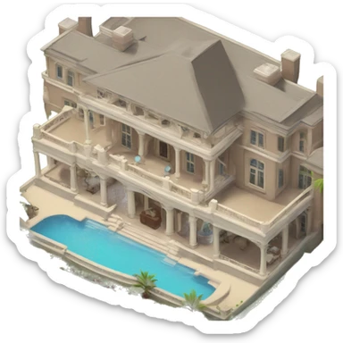 luxurious mansion viewed from above at a 45deg angle so you can see the front and side both sticker