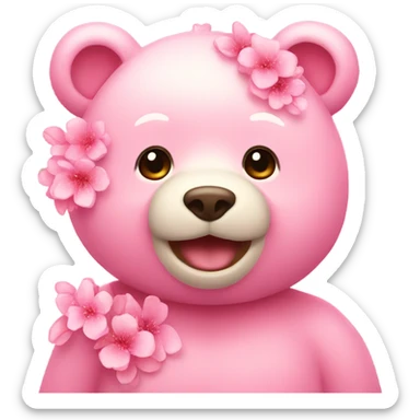Pink bear with sakura flower sticker