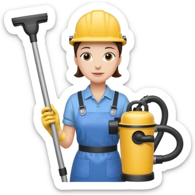 técnico de limpieza sujetando una aspiradora sticker