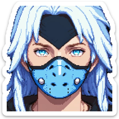 close-up of a teen face with blue mask and white hair sticker