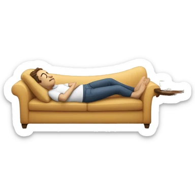 A person lying on a sofa, one leg crossed over the other, with hands behind the head, relaxing in a cozy setting sticker