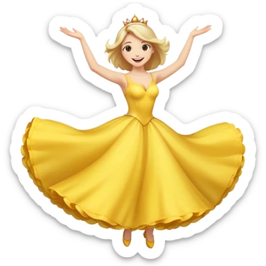 Cinematic Playful Belle Portrait Emoji, Spinning joyfully in her ball gown, arms outstretched, a radiant smile lighting up her face, exuding an enchanting blend of fun and elegance! sticker