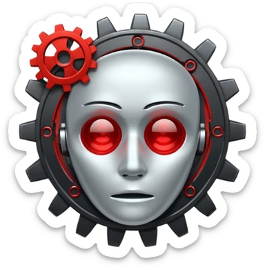 Broken Face ID scanner icon with red X and gears settings nearby, flat UI style alert. sticker