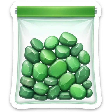 ziplock bag with green rocks inside sticker