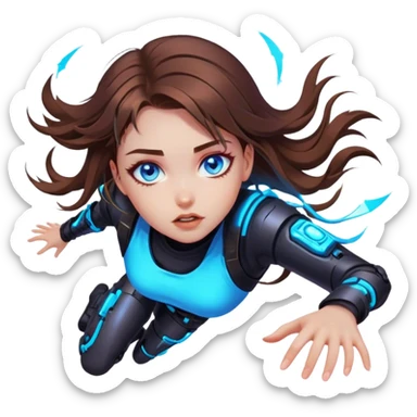 Neon cyberpunk style 
girl with brown hair and blue eyes 
falls sticker