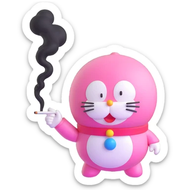 pink Doraemon smoking, blowing smoke rings sticker