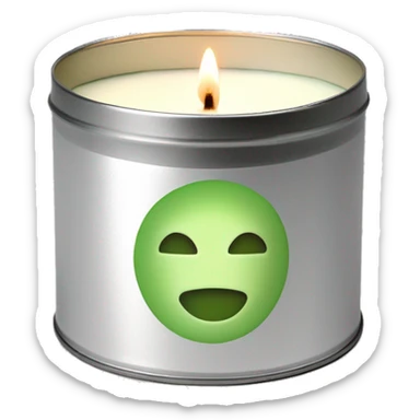 realistic lit matcha scented candle in a silver tin with a small white label that says ‘matcha’ sticker