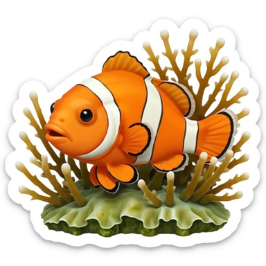 Realistic clownfish popping out from coral and algae sticker