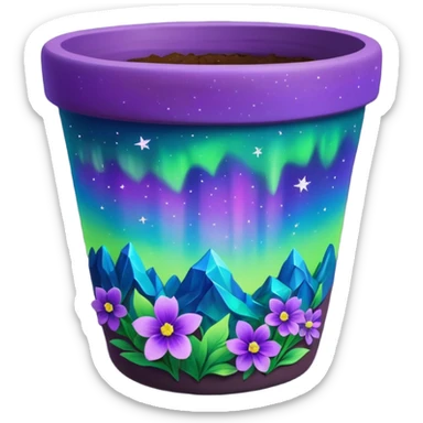aurora borealis Painted flower clay pot of aurora borealis Colored Petalled Flowers, sticker