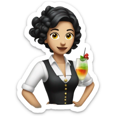 white barmaid dark hair shaking a cocktail sticker