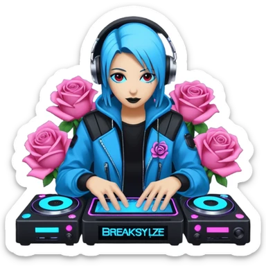 un gif texte qui défile  "BREAKSTYLEZ TV"  change de couleur sur fond noir sur le theme dj sticker