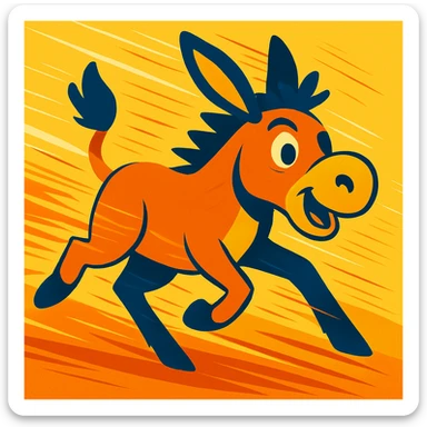 Make the donkey look like it is running extremely fast, with motion blur, speed lines, and a dynamic pose, in a vibrant and energetic cartoon style. sticker
