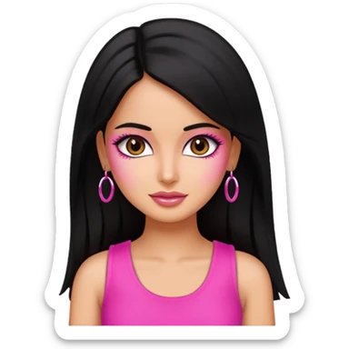 a pretty bratz emoji that looks like bollywood actress katrina kaif with straight  hair wearing a neon pink sleeveless top
She should resemble Katrina Kaif. sticker