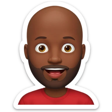 "Cartoon-style bald man with dark skin, beard, red shirt & puckered lips in a playful, meme-like expression." sticker