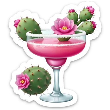 Prickly pear cactus pink margarita with pink flower and sugar rimmed glass  sticker
