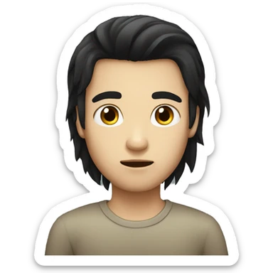 Long black hair boy serious face sticker