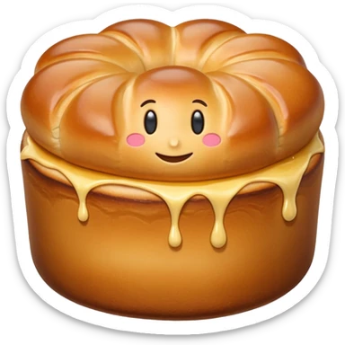 small round brioche à tête, golden-brown, shiny crust, light airy texture, surface ripples, buttery, soft lighting, subtle shadows, no plate, no knife, no faces, transparent background, emoji scale sticker