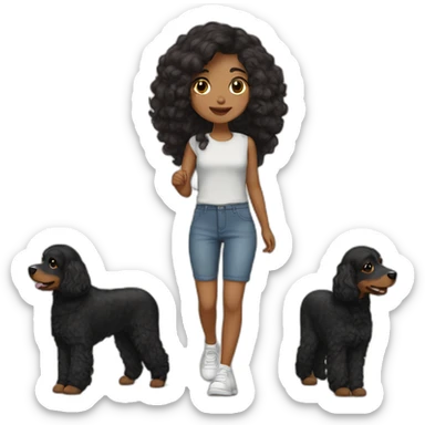 Brown girl long black hair walking bernadoodle sticker