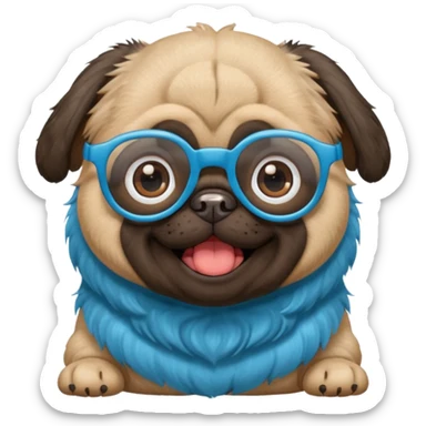 long blue haired baby pug wearing glassess very happy sticker