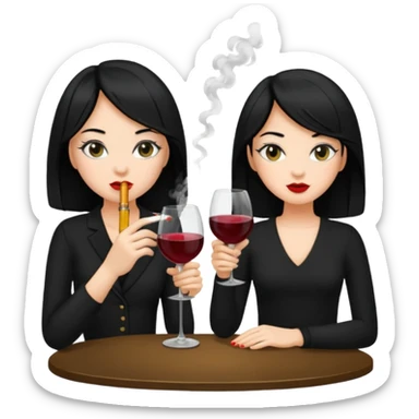 2 girls in black 1 smoking and other girl drinking wine black hair  sticker