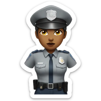 angry black police woman in light gray uniform sticker