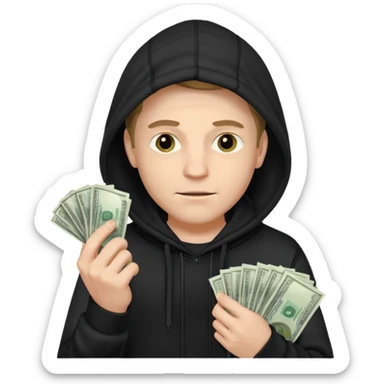 robber with a wad of money but he is white and in black hoodiethis guy with money sticker