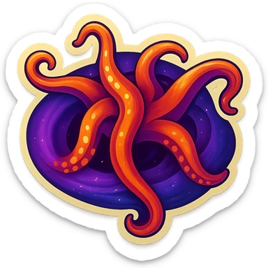 Edit the images to depict tentacles coming out of a black hole in a retro sticker style with vibrant colors and dynamic composition. Ensure there is no background, keeping it transparent. sticker