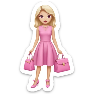 Pink dress and shoes and makeup and bag sticker