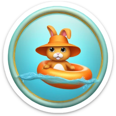 A orange bunny in a swimming ring wearing animal slippers and a top hat  sticker