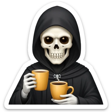 grim reaper holding phone and coffee sticker