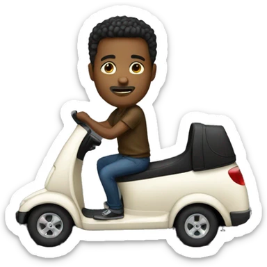 A man who has sitting on a black coupe sticker