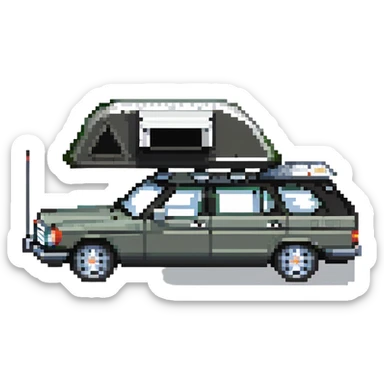 black Mercedes Benz car with roof tent sticker