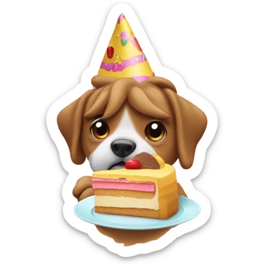 Perro comiendo una tarta con un gorro de fiesta sticker