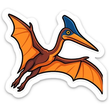 Convert the image to a sticker style with bold outlines and vibrant colors. Keep only the Quetzalcoatlus dinosaur and remove the background. The style should resemble cartoonish stickers with a clean and bold look. sticker