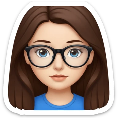 white fancy girl with long and brown hair black glasses sticker