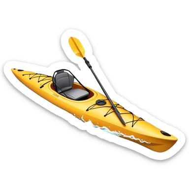 An icon showing a close-up of a sleek kayak with double-bladed paddles gliding through water. Splashes surround the boat as it cuts across a calm surface, symbolizing speed and focus. Transparent background emphasizes the dynamic and personal nature of kayak paddling. sticker