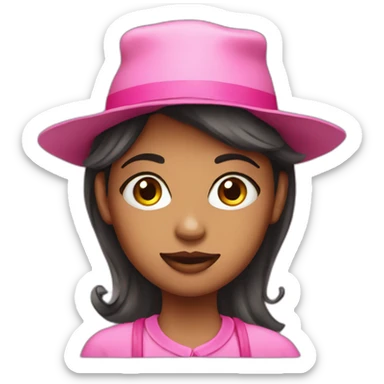 a girl with pink hats, eyes, mouth, earrings sticker