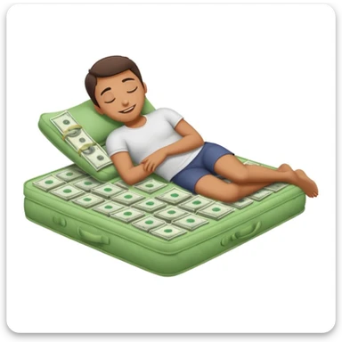happy person napping on mattress of money sticker