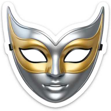 A sleek masquerade mask emoji made of polished silver chrome, smooth sensual curves, reflective metallic surface, mysterious sexy luxury vibe, minimal iOS emoji style, centered, clean white background sticker