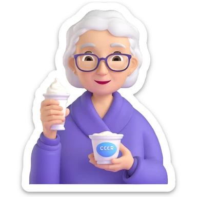 grandmother offering yogurt sticker