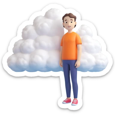 person made entirely of bright, puffy, convex clouds, shoulder height sticker
