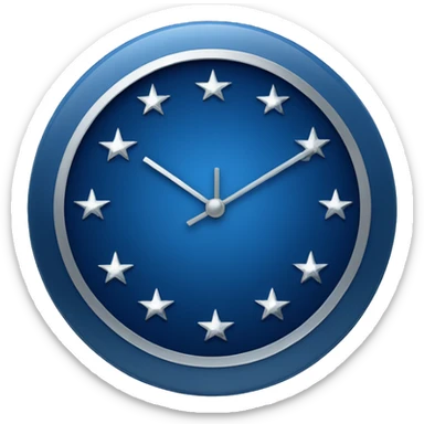 a sparkly dark blue clock with silver stars on it sticker