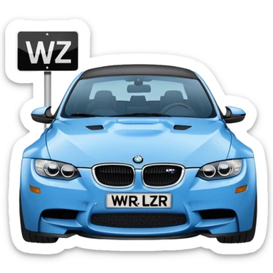 Make me an emoji with a blue bmw M3 and some kind of sign that says ‘W LZR’ sticker