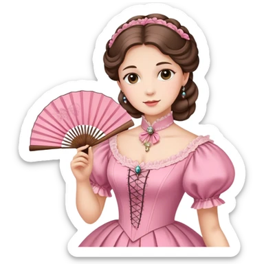 Victorian lady in pink holding a fan sticker
