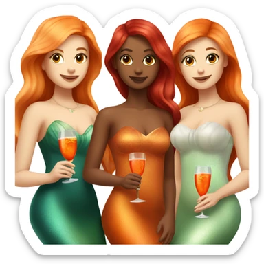 Three beautiful mermaids (one blond, one brown and one red hair) drinking aperol sticker