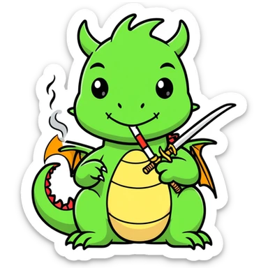 Dragon smoking cigarette with sword sticker