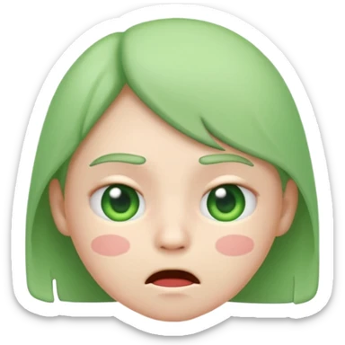 green sick face emoji, nauseous expression,
cute emoji style, mobile game emoji,
soft 3D look, white outline sticker style,
no background sticker